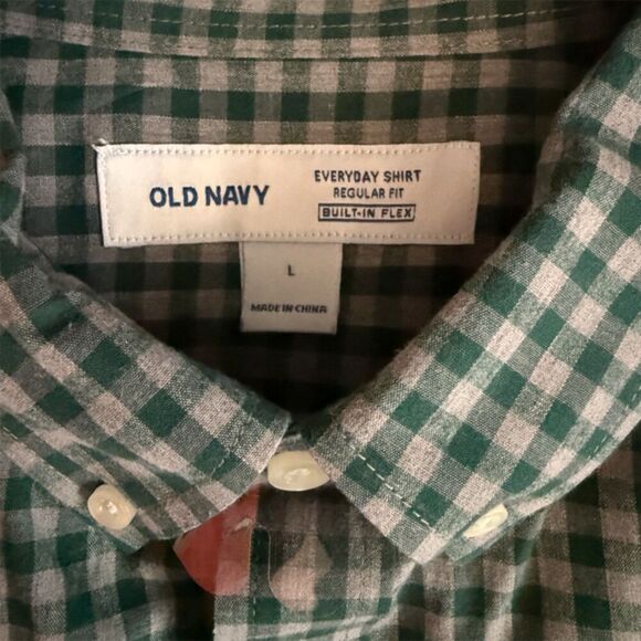 Old Navy Green & Gray Plaid Long Sleeve Button Down Shirt Size L - Picture 9 of 12